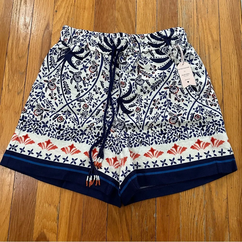 Joie boho batik print pattern linen blend shorts and top set, NWT